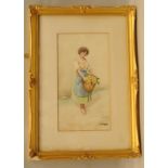Gilt frame water colour depicting a young village maiden signed to bottom left 68x48cm