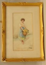 Gilt frame water colour depicting a young village maiden signed to bottom left 68x48cm