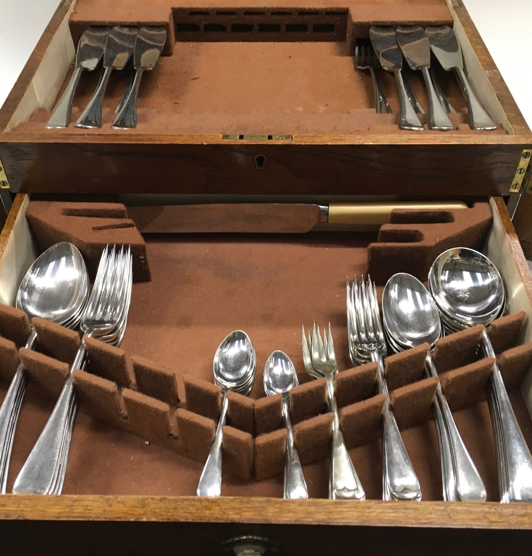 Extensive canteen of cutlery by William Bocking. Hinged box with drawer under. - Image 3 of 4