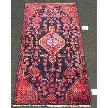 Vintage Hamedan medallion rug. Blue/red. 66" x 32" ref sh44