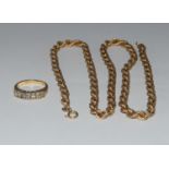 Mixed gold jewellery to include a 9ct gold rope chain and 9ct gold ring size L. Total weight 13g