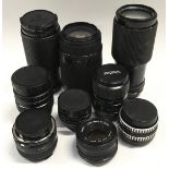 Selection of vintage camera lenses to include quality Carl Zeiss Jena Tessar 2.8 50mm prime lens (