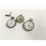 Three silver pocket watches, two seen working