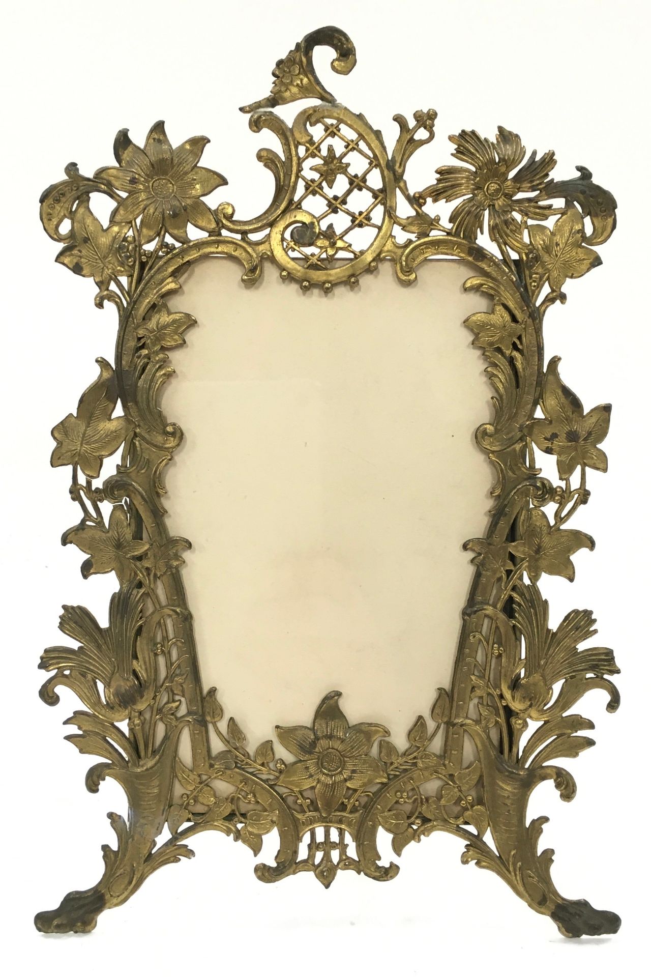 Rococo brass easel picture frame together with a Rococo style plated stand. - Image 5 of 5