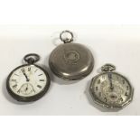 Three silver pocket watches including full hunter example.