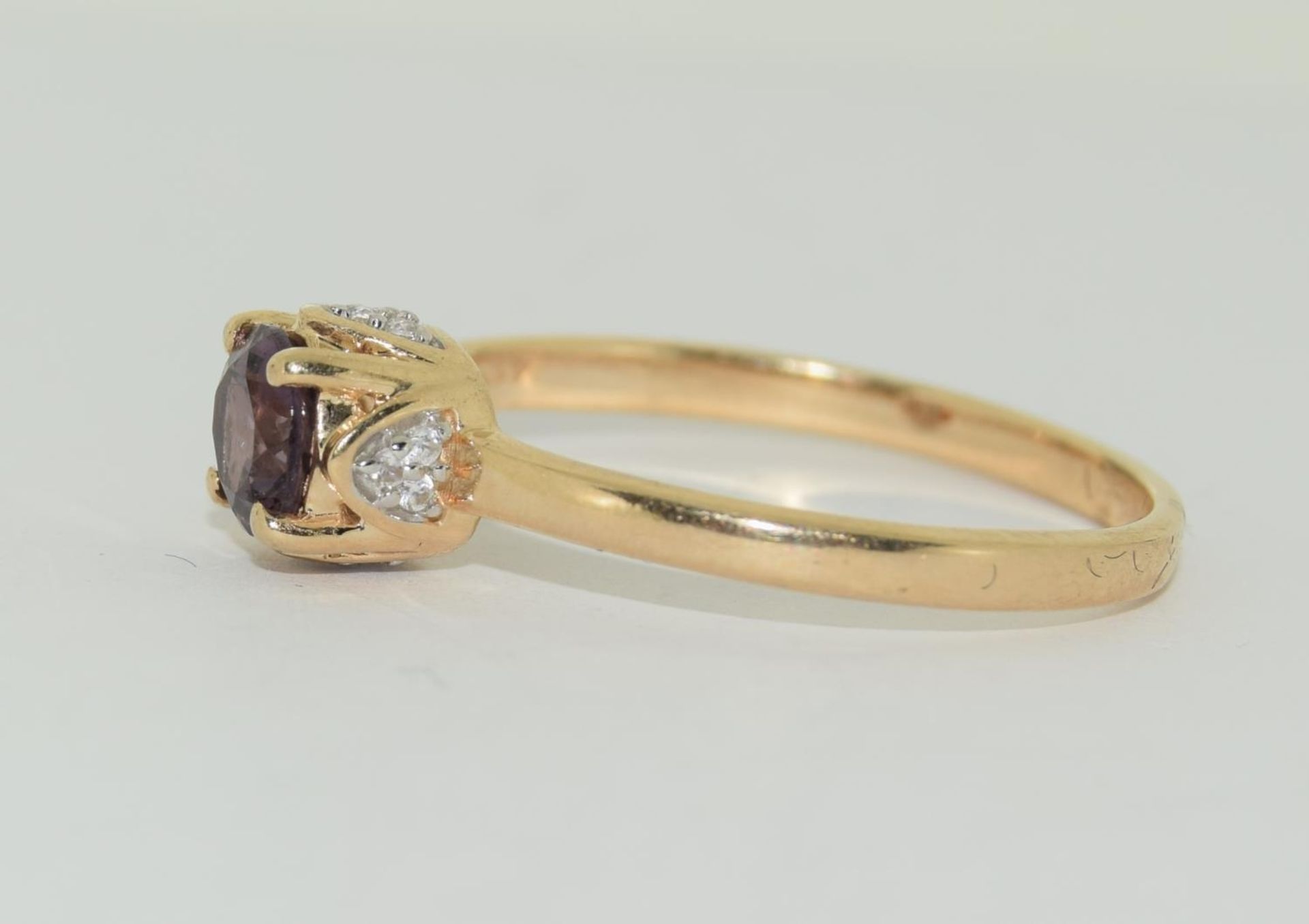 9ct gold ladies Amethyst and diamond crown ring size R - Image 4 of 5