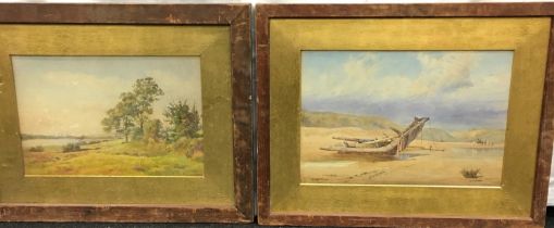 Pair wood frame water colours signed J.W.Walker one Landscape the other Beach scene 60x80cm each