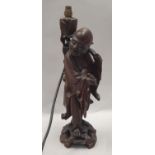 Carved wooden table lamp figure as an Oriental man.