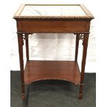 Mahogany display cabinet with beveled glass top, carved border with single open shelf, 50cm deep