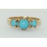 9ct gold turquoise 3 stone. Size M+.