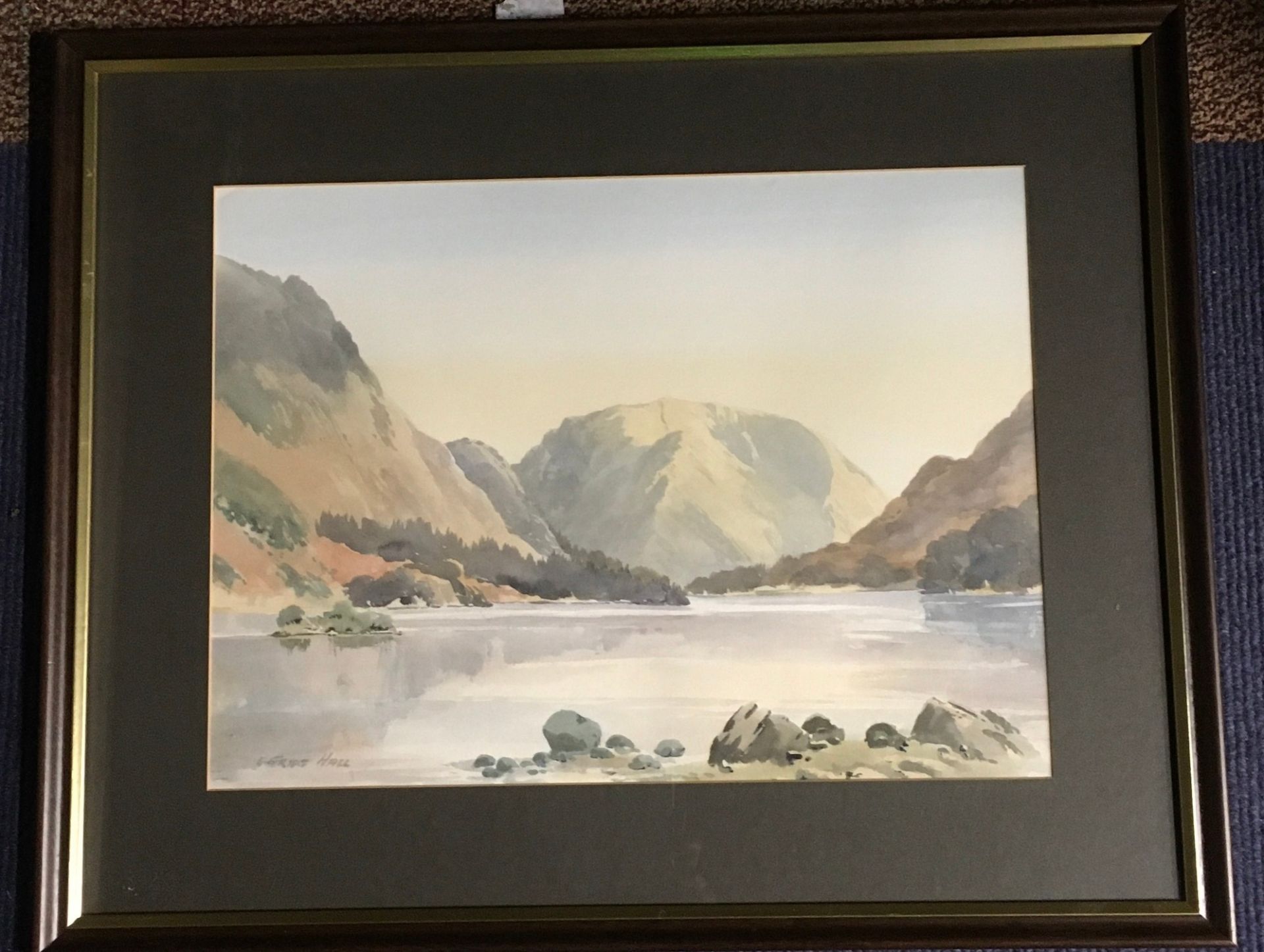 Watercolour of a lake district scene signed E Grigg Hall 70x55cm