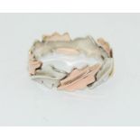Clogau Royal Oak Leaf rose gold silver ring. Size O.