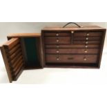 Small hinged cigar box 11.5" x 9" x 3.5" c/w a vintage wooden Union 8 drawer workshop cabinet 18"