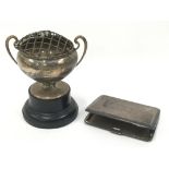 Sterlng silver hallmarked trophy together with a sterling silver hallmarked cigarette case 251.3g