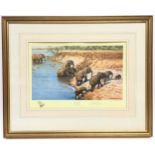 David Shepherd framed and embossed print ?The Crossing? 773/1500 65x52cm.