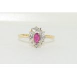 9ct gold ruby diamond ring. Size T.