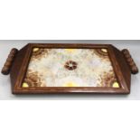 Edwardian inlaid tea tray set with butterfly wings 46x24cm