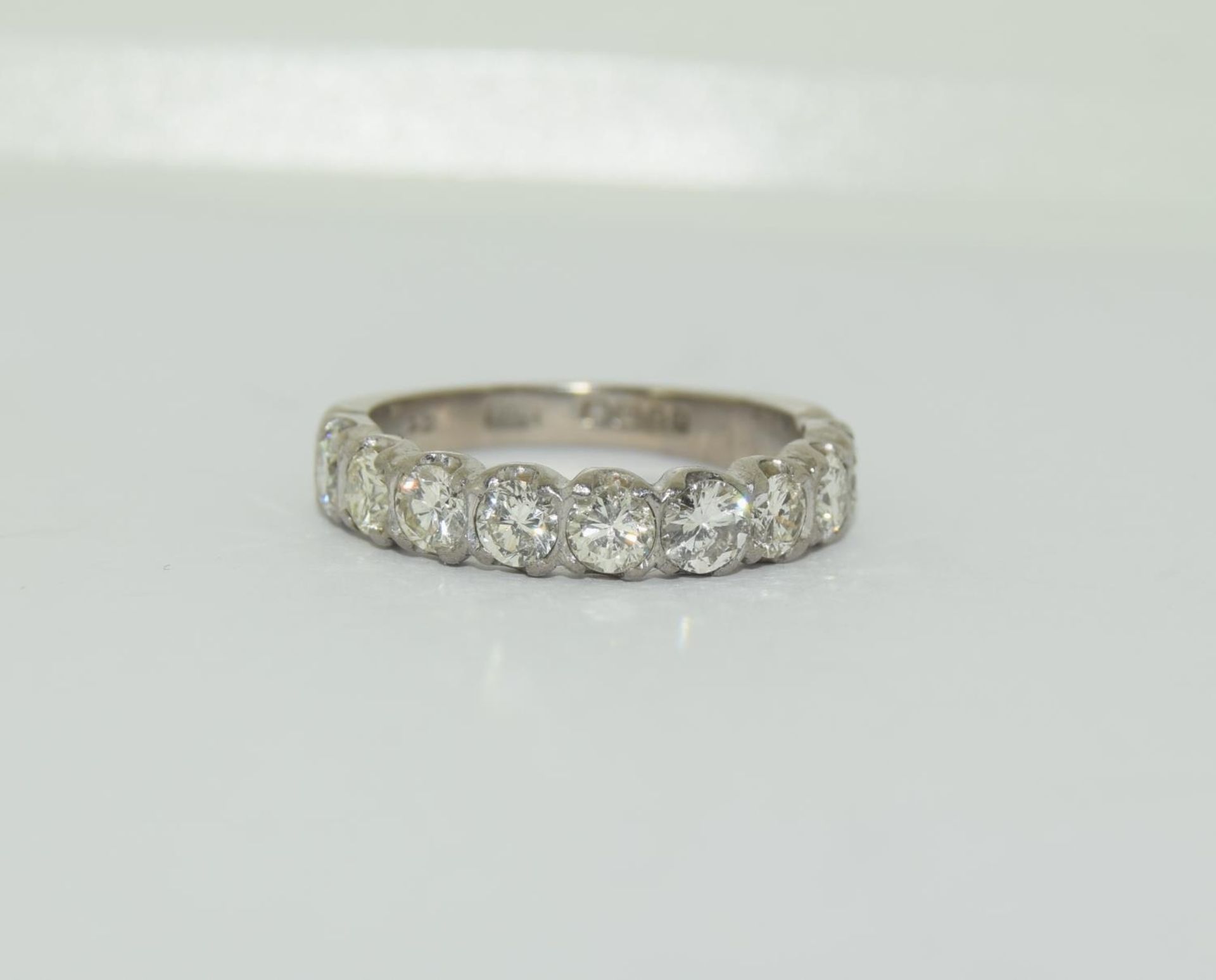 18ct white gold diamond half eternity ring - 1.00ct. Size K+.