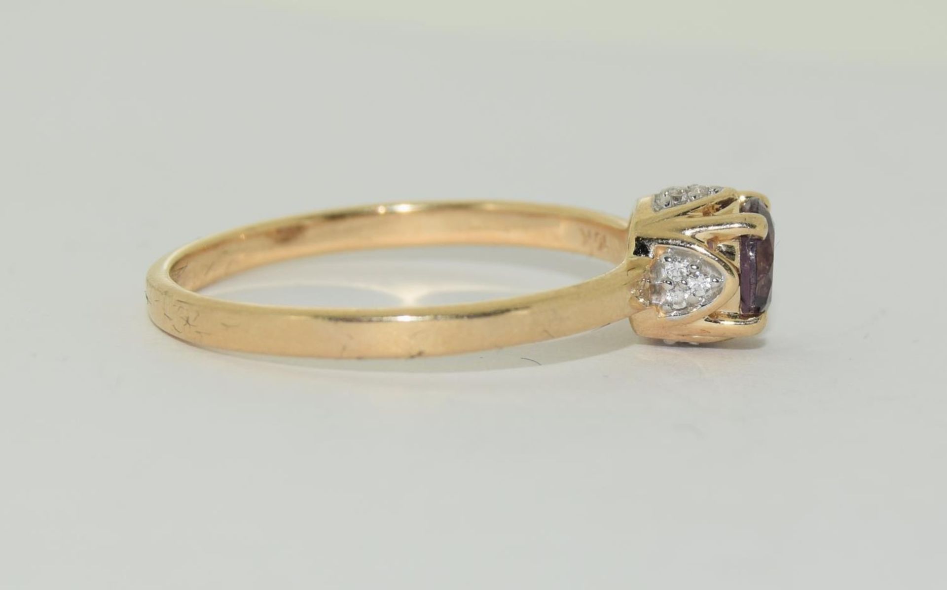 9ct gold ladies Amethyst and diamond crown ring size R - Image 2 of 5