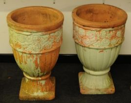 Garden statuary. Pair of large terracotta Greek urn style planters. Suitable freestanding or as