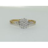 9ct gold ladies diamond cluster ring size M