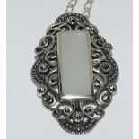 Art Deco Mother of Pearl 925 silver marcasite pendant.