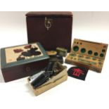 Collectibles to include a desk letter tidy with leather interior, boxed part set of scientific