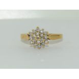 9ct gold ladies diamond cluster ring H/M 0.25ct size O