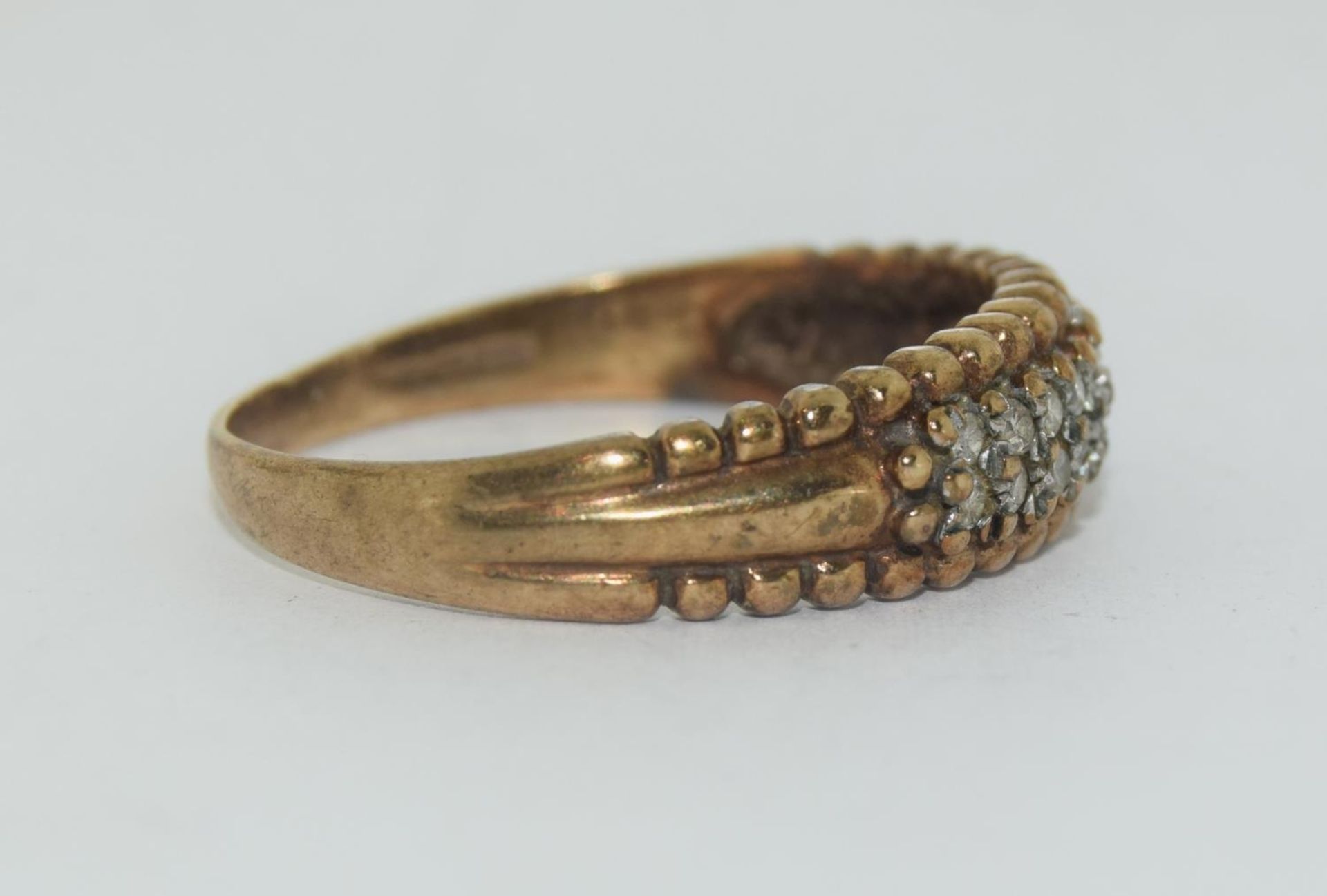 9ct gold ladies diamond bar ring size R - Image 2 of 5