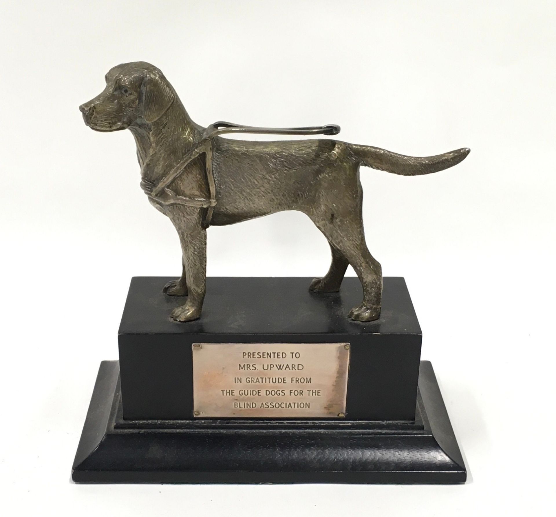 A guide dogs trophy with model of a dog to top.