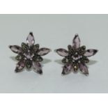 Amethyst silver marcasite starburst earrings.