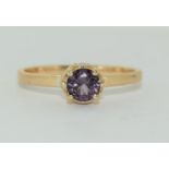 9ct gold ladies Amethyst and diamond crown ring size R