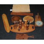 Box of mixed wooden wares including bowls.