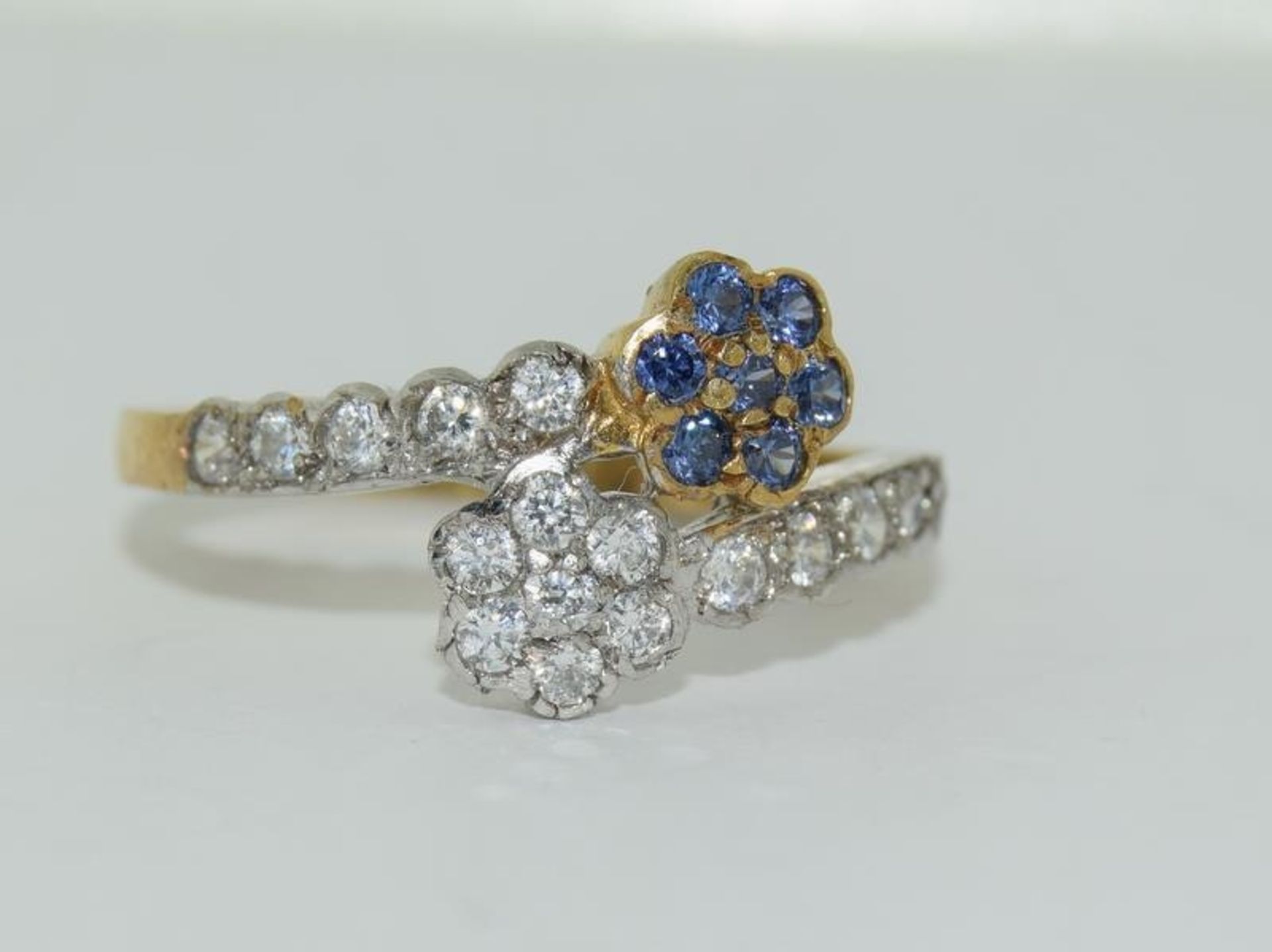 Gold on silver double CZ cluster ring, N 1/2.