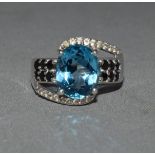 Stunning Blue topaz/Sapphire W/G on silver ring size N