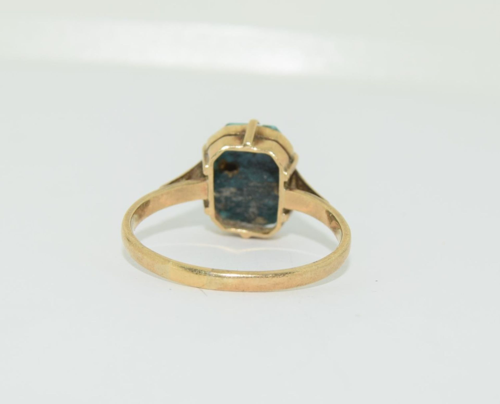 9ct gold ladies turquoise stone ring size P - Image 3 of 5