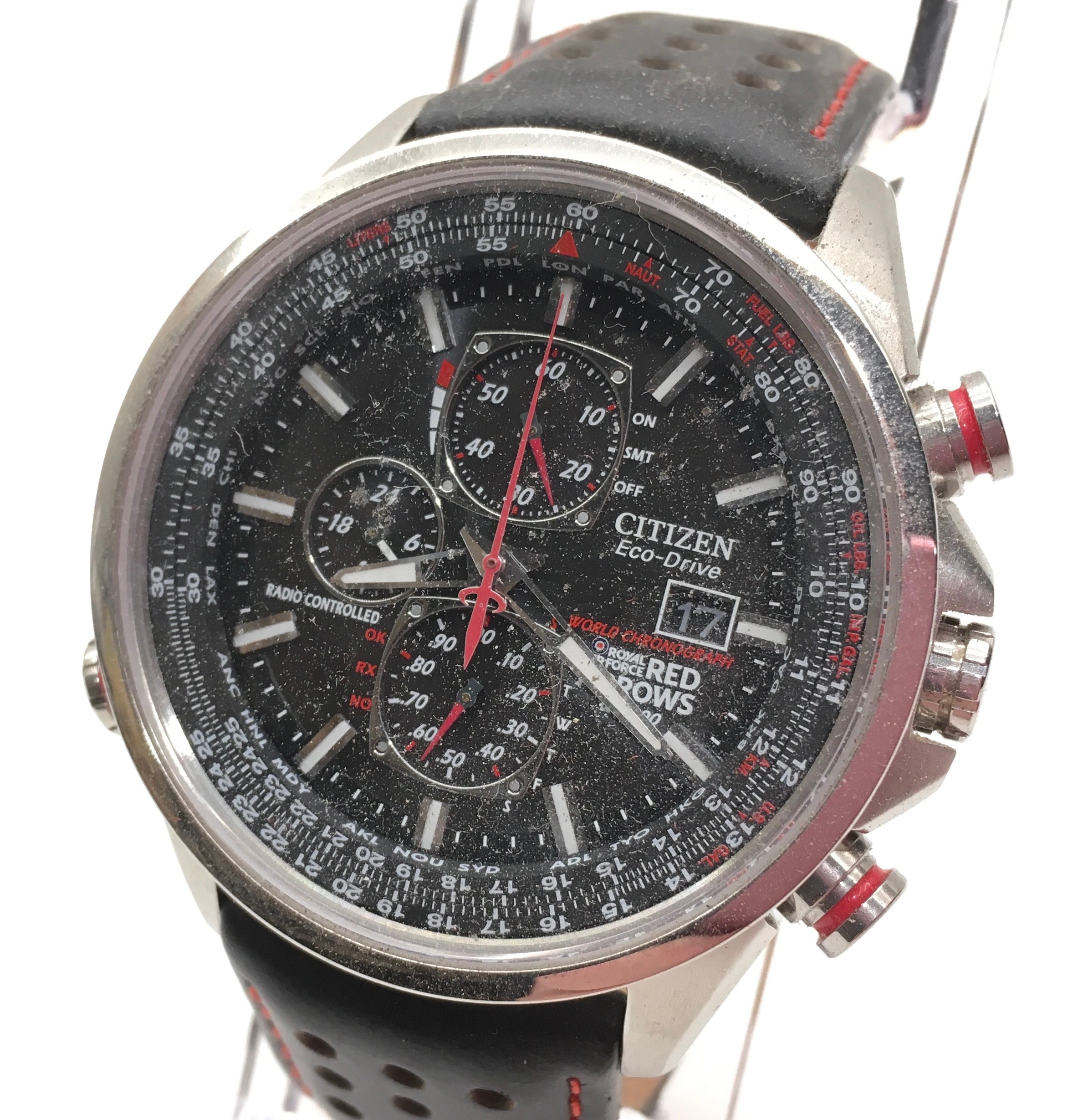 Collectible gents Citizen Eco-Drive Red Arrows chronograph. Model H800 S085004. Inner and outer