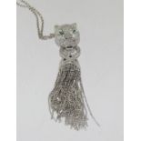 Silver Cartier Style Necklace, with a Leopard Head Clasp & Emerald Eyes