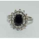 Beautiful Sapphire CZ 925 silver cluster ring Size Q