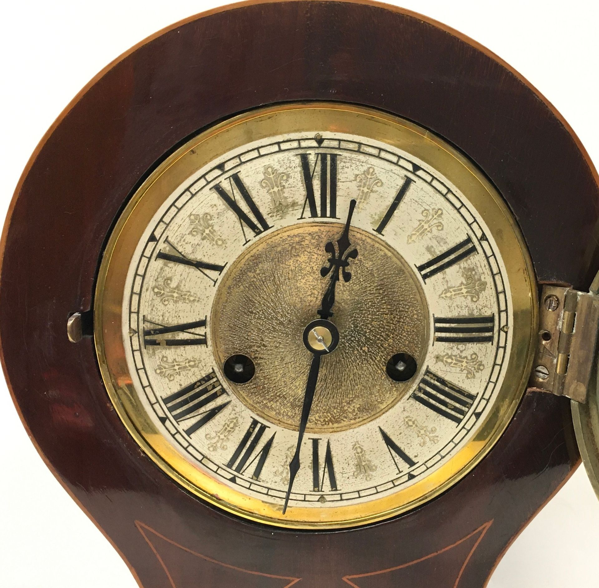 Attractive 19thC Mahogany cased ting tang striking Balloon mantle clock. No key but recently - Image 3 of 6