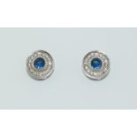 New Sapphire CZ 925 silver Halo Earrings