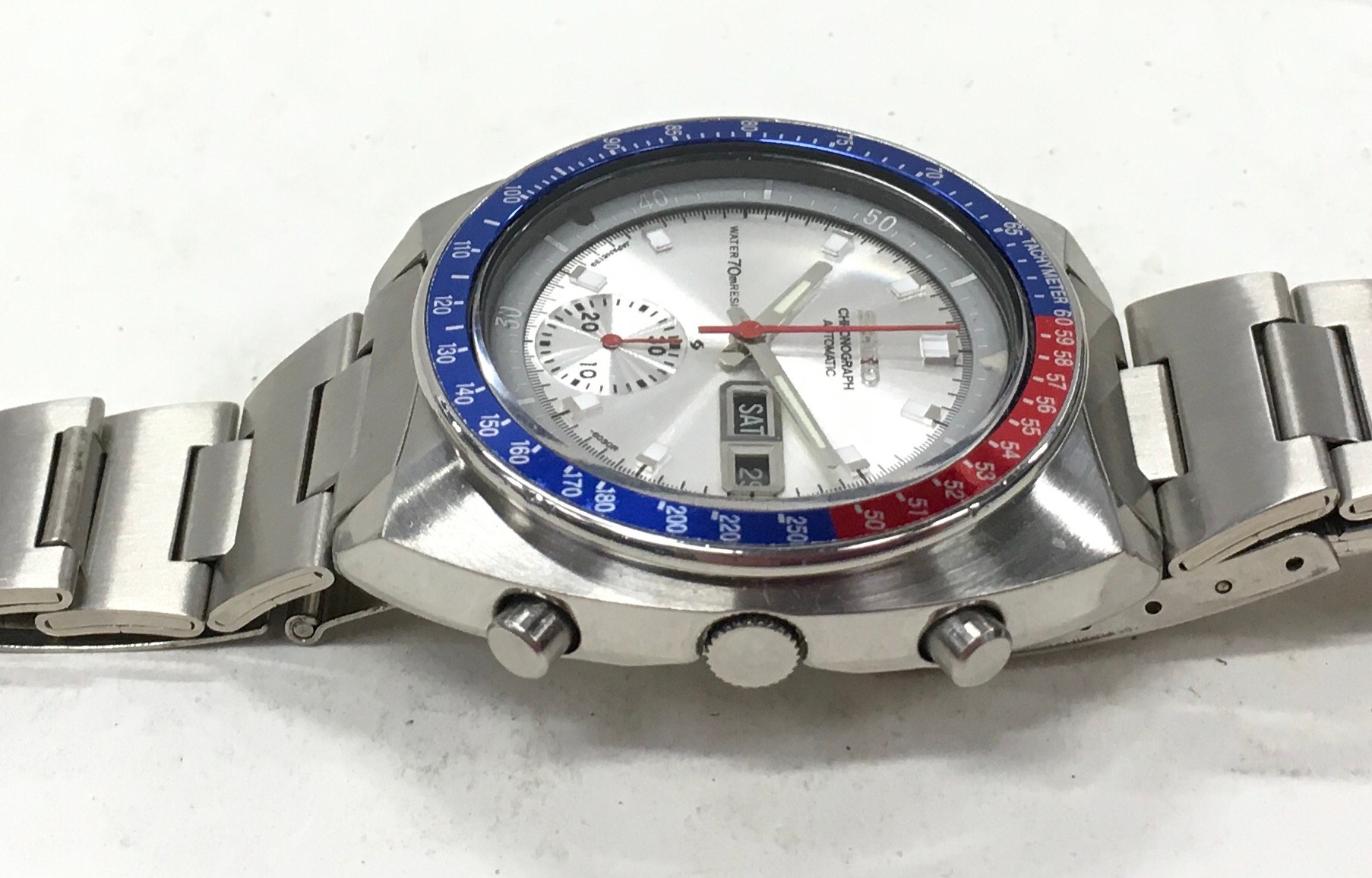 Vintage Seiko 'Silver Pogue' gents automatic watch with Pepsi bezel. Model number 6139-6002. - Image 3 of 4