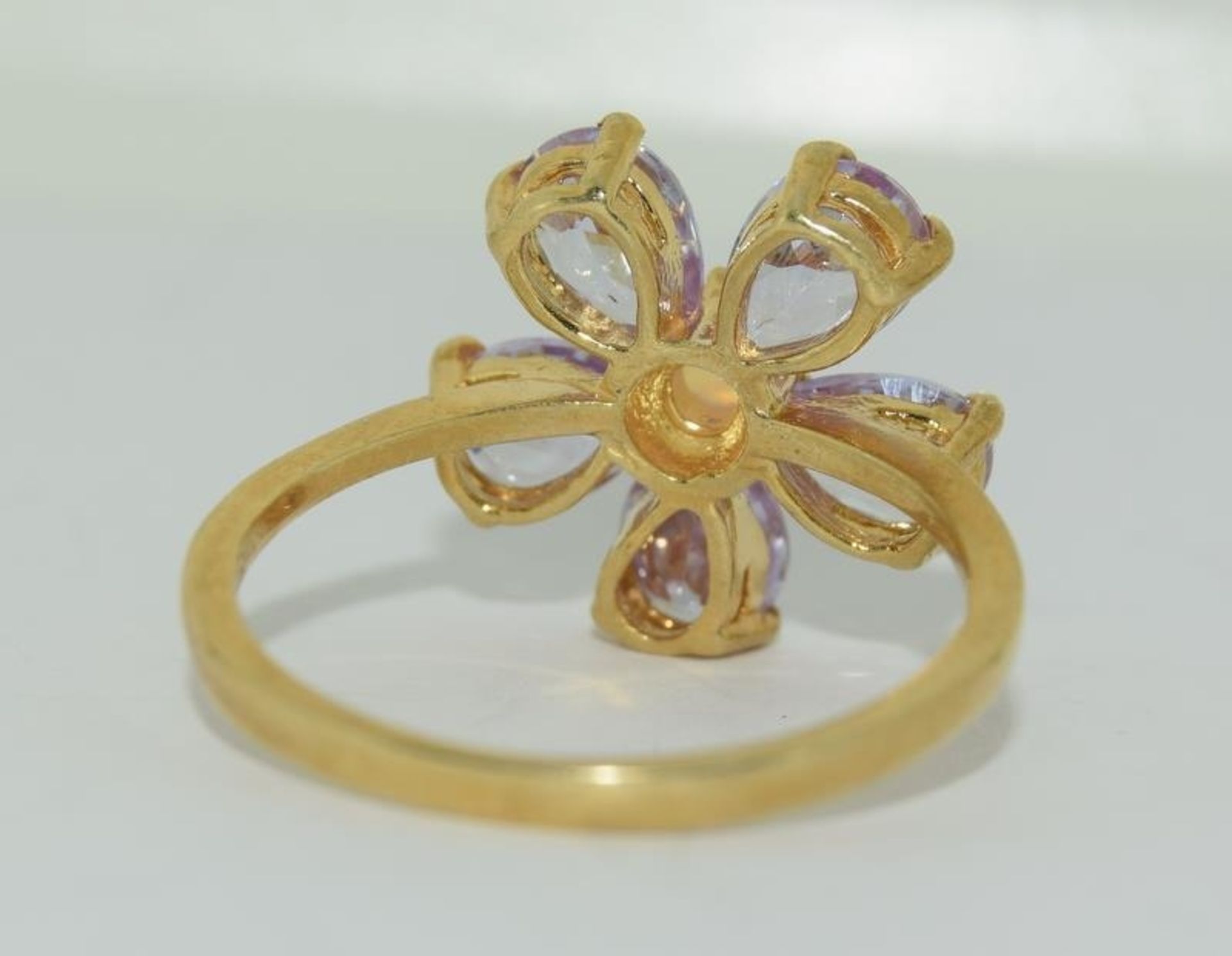 Gold on silver opaline CZ flower ring. - Image 3 of 3