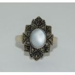 Moonstone 925 silver Art Deco style ring Size M 1/2..