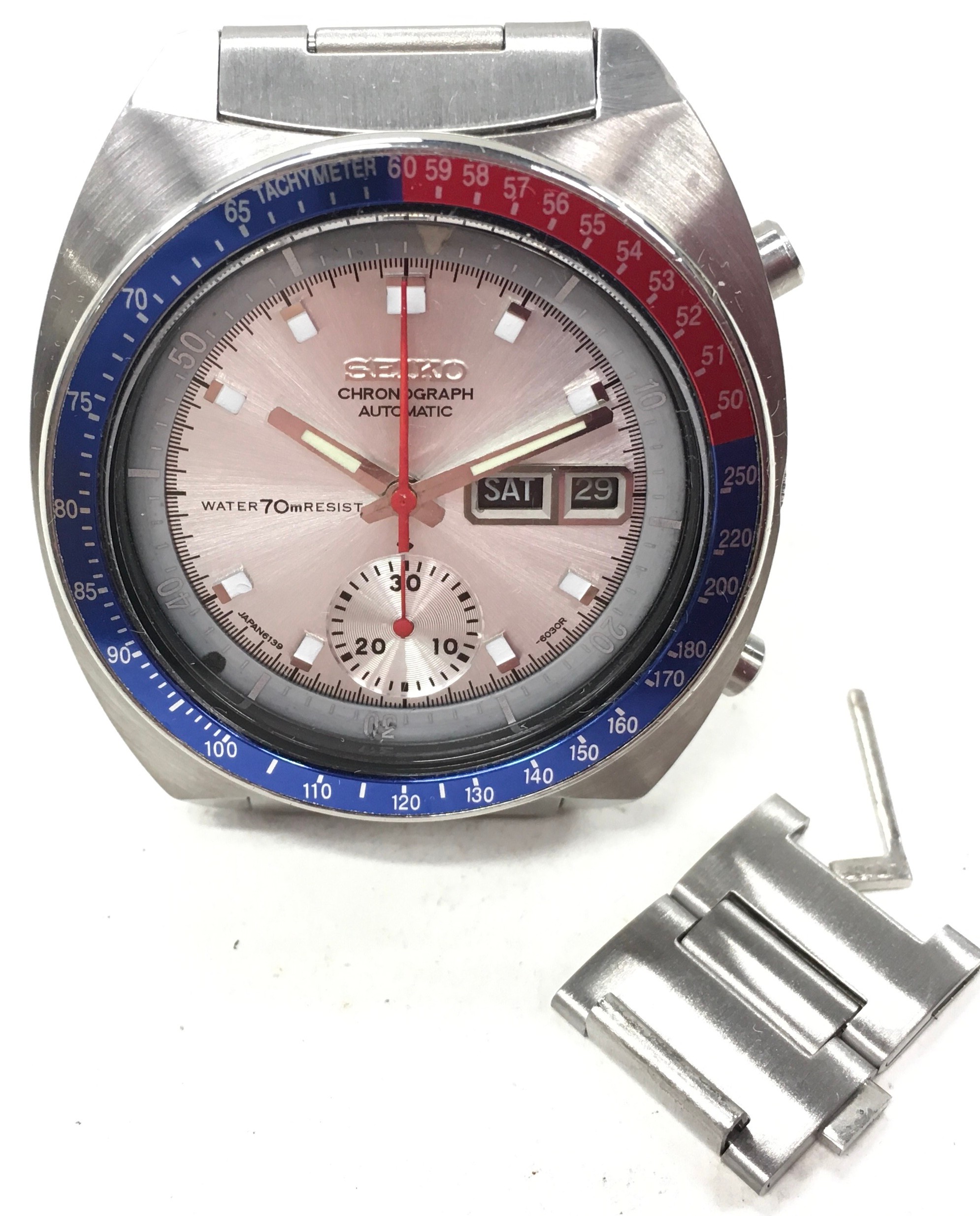Vintage Seiko 'Silver Pogue' gents automatic watch with Pepsi bezel. Model number 6139-6002. - Image 2 of 4