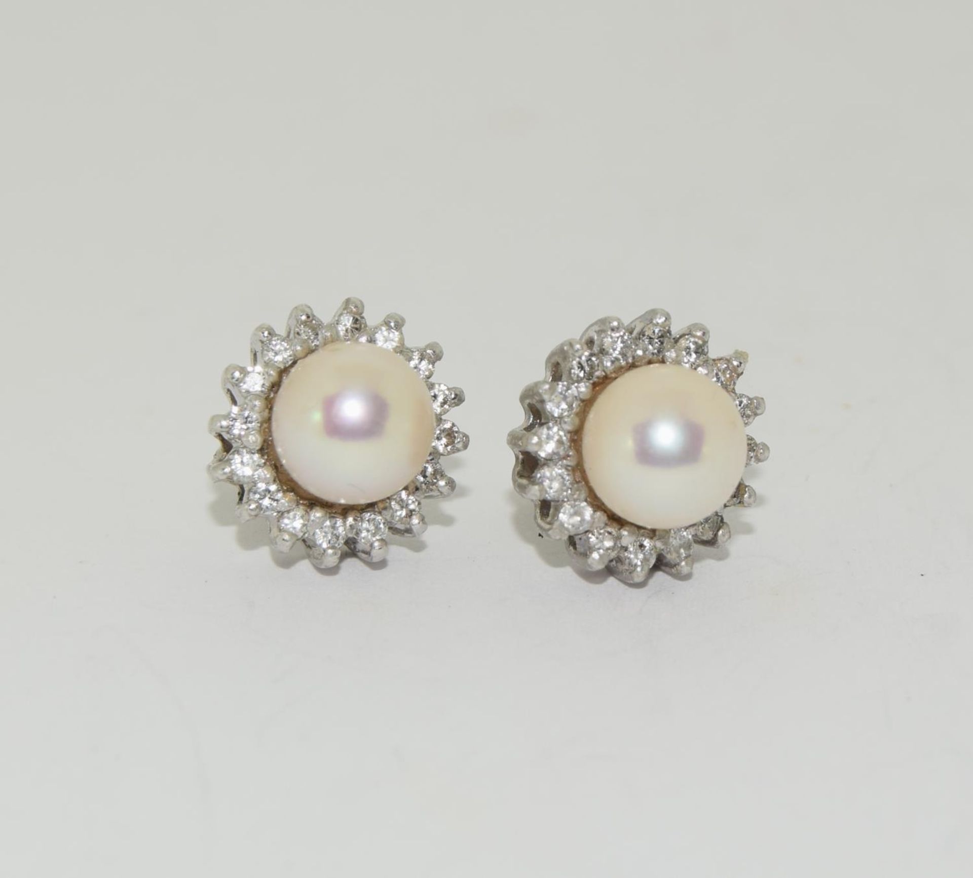 14ct White Gold Fresh Water Pearl & Diamond Earrings