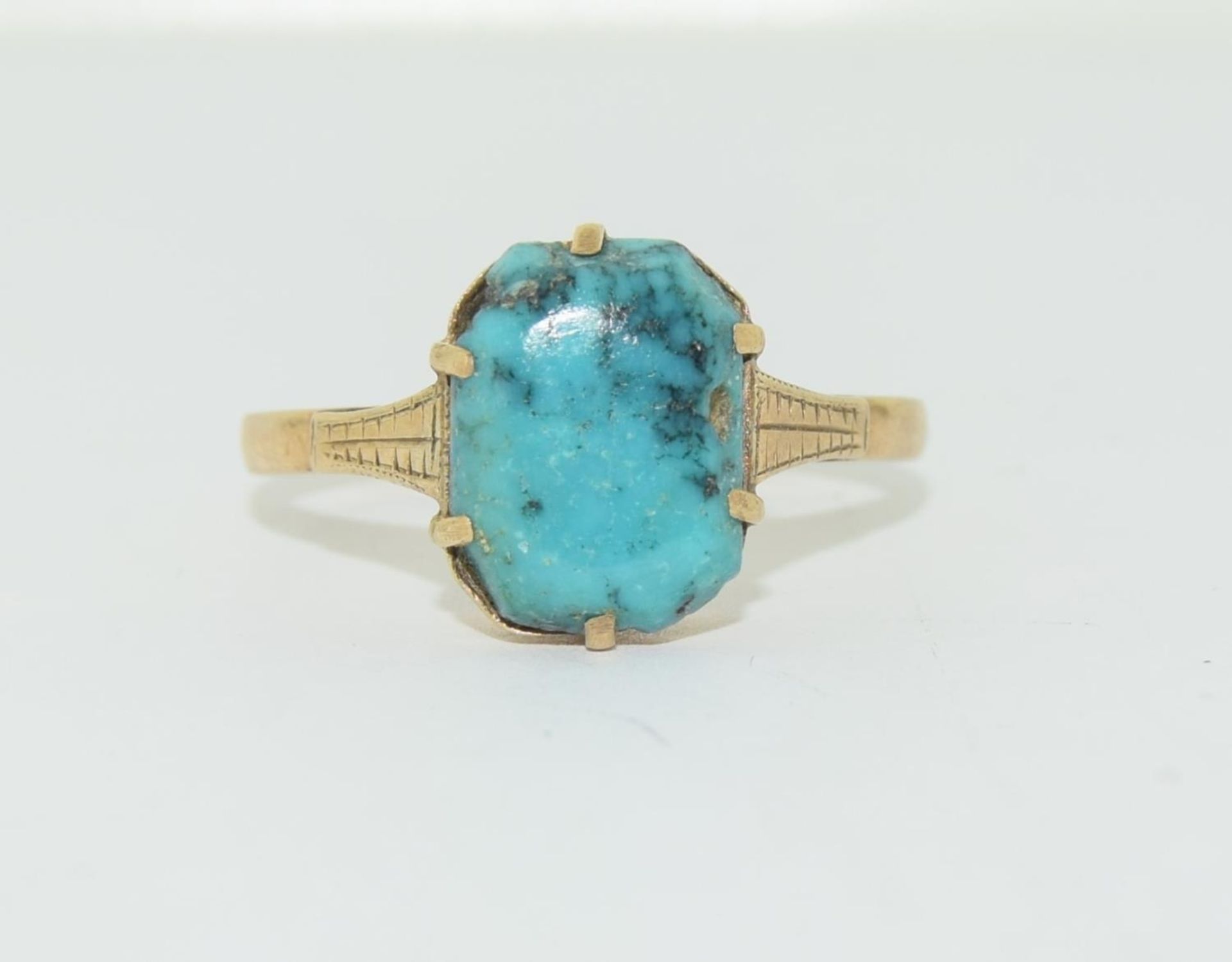 9ct gold ladies turquoise stone ring size P - Image 5 of 5