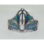 Silver Cuff Bangle in the Art Nouveau Style Set with Opal & Ruby Panels