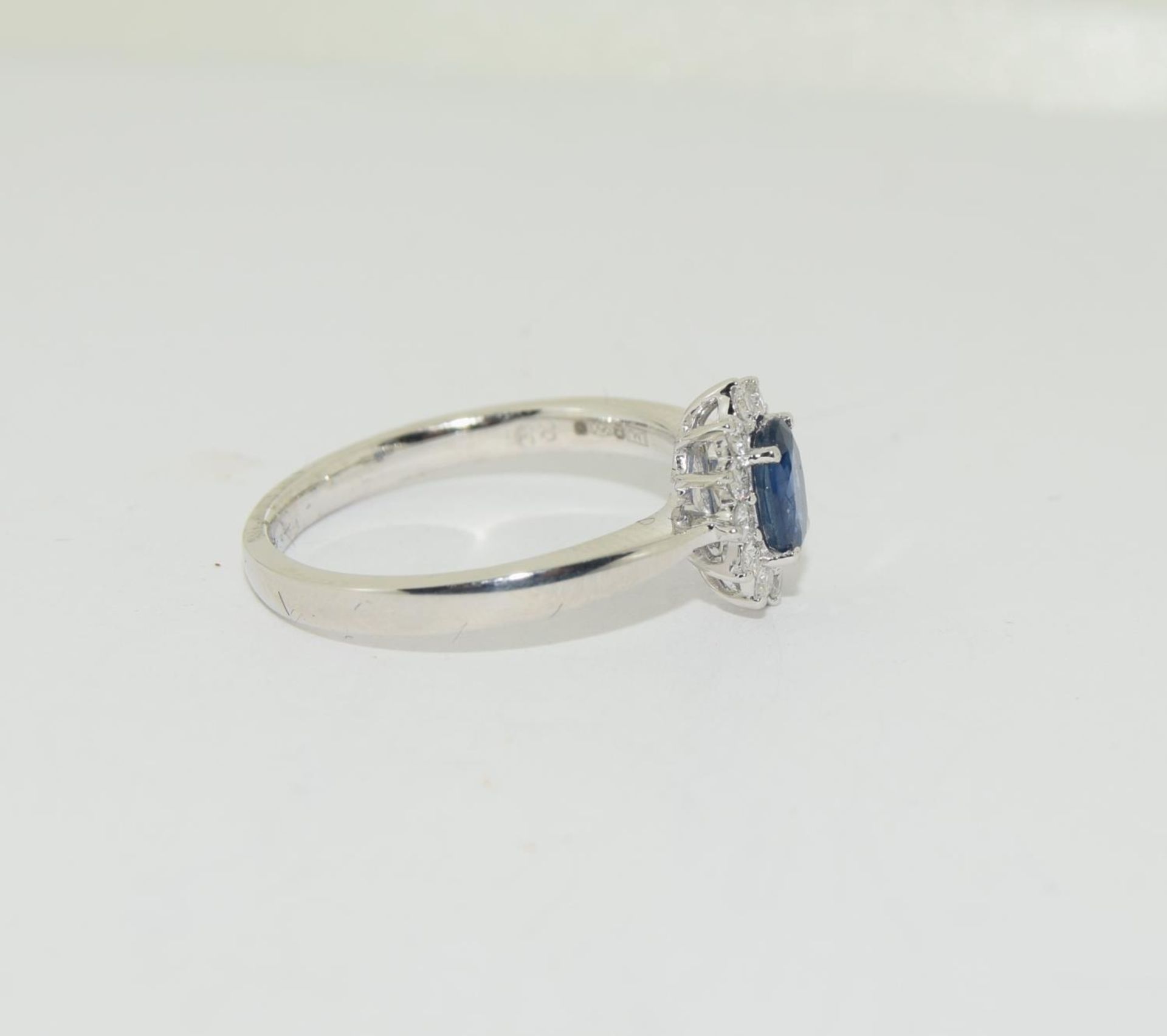 Platinum Set Sapphire & Diamond Ring, approx 90pts. Size L - Image 2 of 5