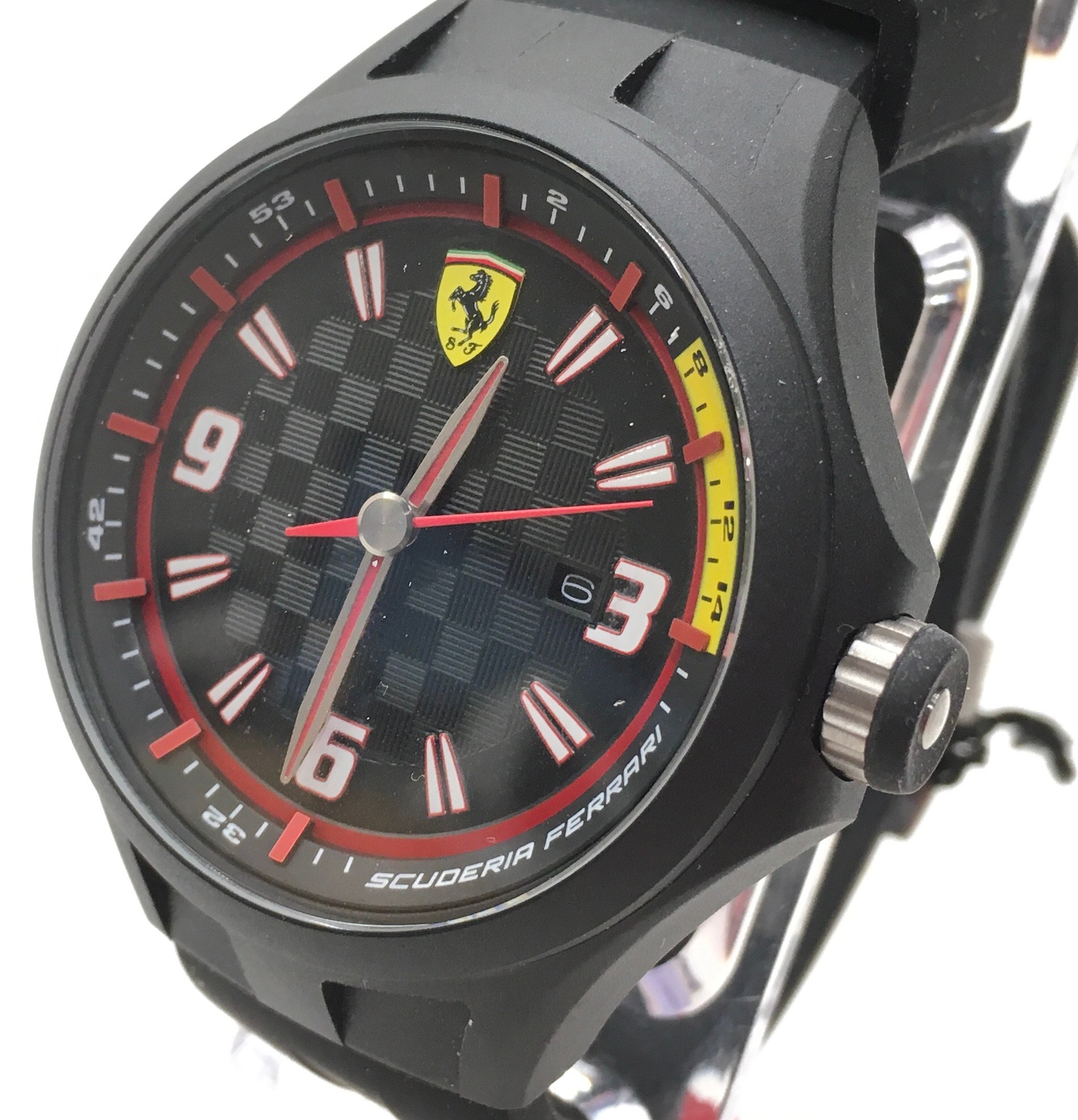Collectible gents Ferrari quartz watch boxed with swing tags attached. Model ref SF.01.1.47.0070